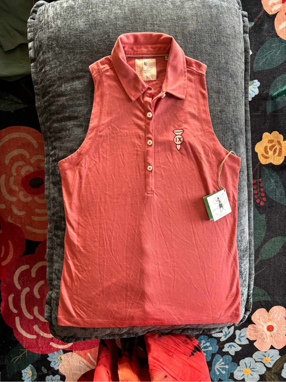 LINKSOUL NEW Sleeveless Polo Top in Coral Pink MEDIUM
